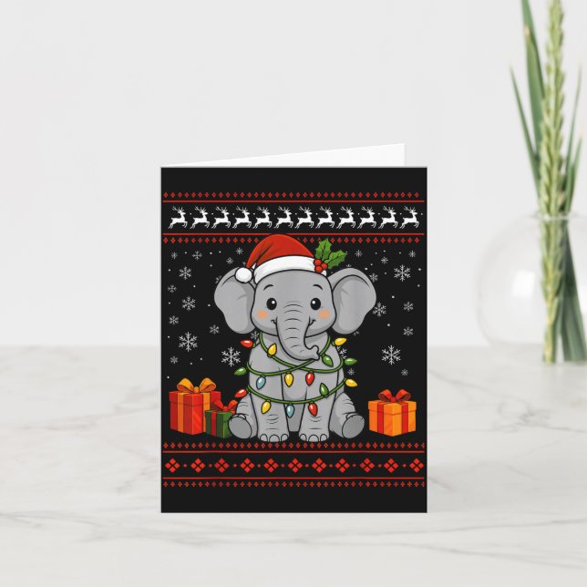 Cartão Camisola Feia de Natal Elefante Gráfico de Elefant (Frente)