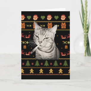 Cartão Camisolas Feias de Natal para Gatos Fumantes Diver