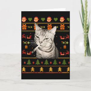 Cartão Camisolas Feias de Natal para Memes de Gato Fumant