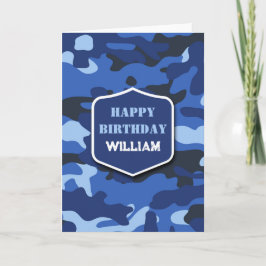 Cartão Camouflage Blue Camo Army Monogramas Aniversário