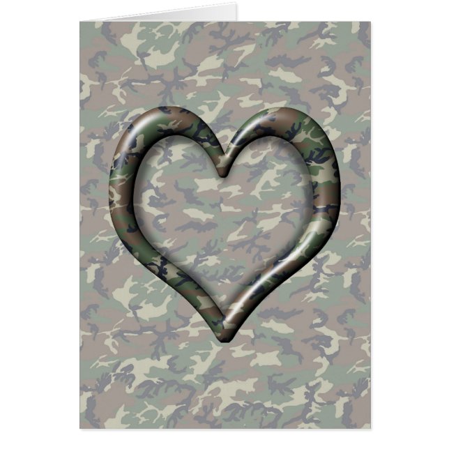 Cartão Camouflage Woodland Forest Heart em Camo (Frente)