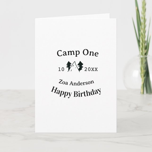 Cartão Camp one happy birthday name date campingadventure (Frente)