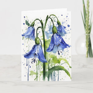 Cartão Campainha azul - Flores de aquarela