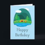 Cartão Camping Adventure Happy Birthday<br><div class="desc">This birthday card features a cute camping scene with the words "Happy Birthday". Inside the card it says "Wishing you a year full of adventures. Happy Birthday!" Perfect for people who love camping and nature.</div>