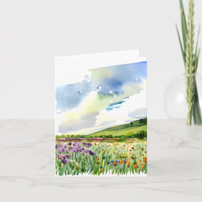 Cartão Campo de flor silvestre de aquarela personalizável (Frente)