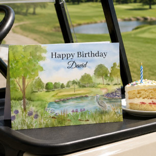 Cartão Campo de Golfe de Aniversário Feliz com Garça Pers