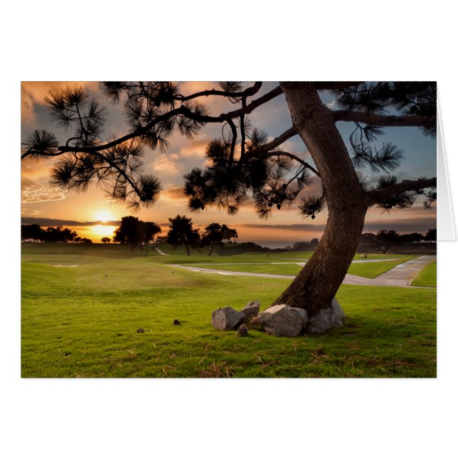 Cartão Campo de Golfe Pôr do Sol (Frente Horizontal)
