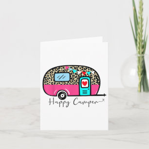 Cartão Campo de verão feliz acampamento Leopard Engraçado