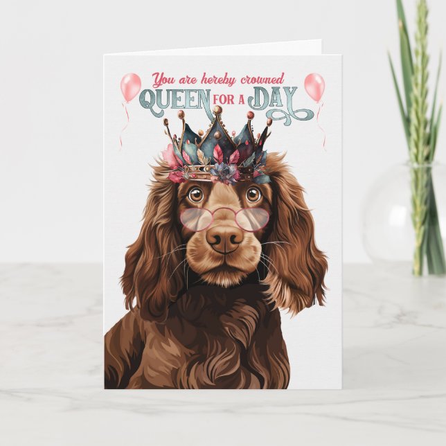 Cartão Campo Espanhol Dog Queen Funny Birthday (Frente)