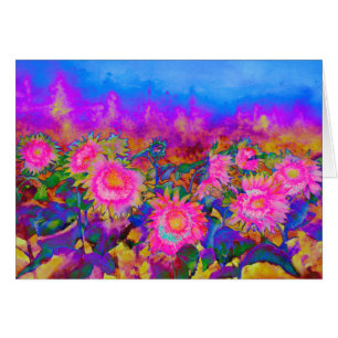 Cartão Campos de girassol, flores de abstrato cor-de-rosa