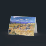 Cartão Campos de Trigo com Ceifador | Vincent van Gogh<br><div class="desc">Wheat Fields with Reaper, Auvers de Vincent van Gogh é uma paisagem impressionista e poste que captura os campos de trigo ouro de Auvers-sur-Oise. A pintura apresenta uma pintura solitária, representada com pinceladas expressivas, trabalhando em meio aos campos rolantes sob um céu dinâmico. O uso marcante de cores ousadas e...</div>