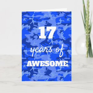 Cartão Camuflagem Azul Aniversário de 17 Anos