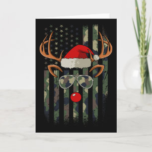 Cartão Camuflagem de Rena Bandeira Americana Natal Pijama