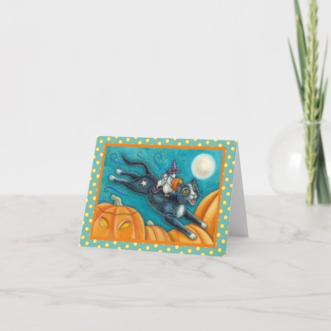 CARTÃO CAMUNDONO BRANCO E GATO NEGRO NA CAÇA DE SCAVENGER (Frente)