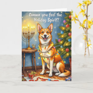 Cartão Canaan Dog Natal Engraçado Feliz Feriado Saudação
