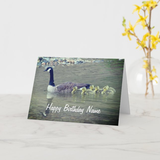 Cartão Canadá Goose Mãe Bebês Personalizados Aniversário (Flor Amarela)