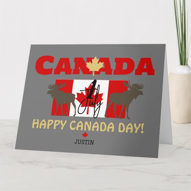 Cartão Canada Maple Leaf, Happy canada day, 1rua de julho (Frente)