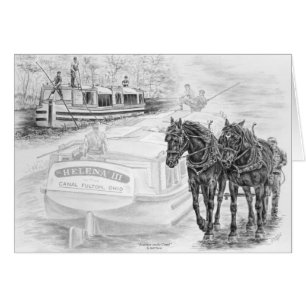 Cartão Canal Fulton Ohio Boat Horse Desenhando por Kelli 