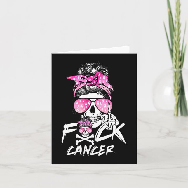 Cartão Cancer de Mama Fck Mulheres Guerreiras Rosa Fita M (Frente)
