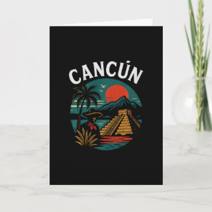 Cartão Cancún México Férias Retro Pôr do Sol Pirâmide Via