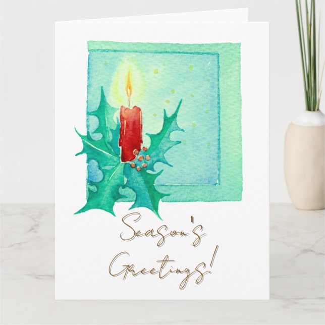 Cartão Candle and holly Christmas Card (Frente)