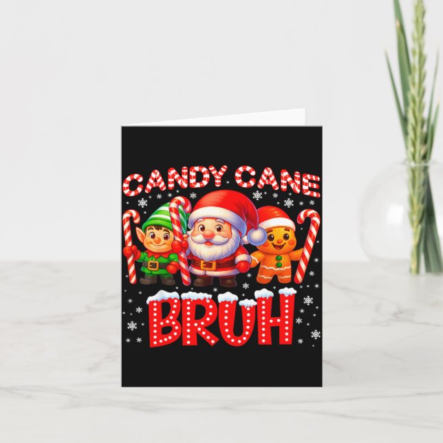 Cartão Candy Cane Bruh Cute Santa Elf Christmas Xmas Boy  (Frente)