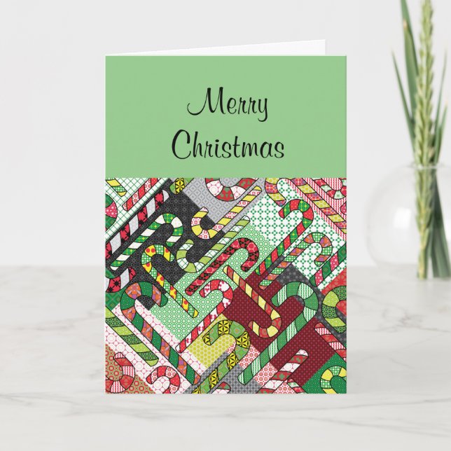 Cartão Candy Cane Pattern Slant Christmas Card (Frente)