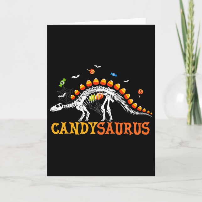 Cartão Candysaurus Candy Corn Dinossauro Esqueleto Feliz  (Frente)