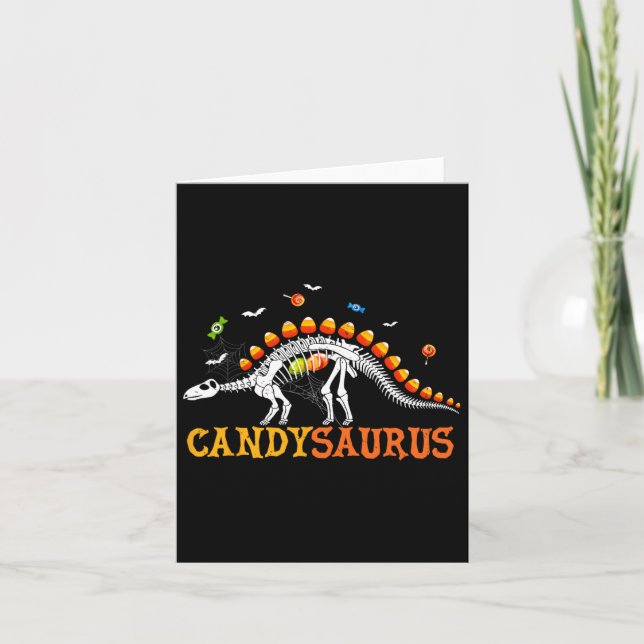 Cartão Candysaurus Candy Corn Dinossauro Esqueleto Feliz  (Frente)