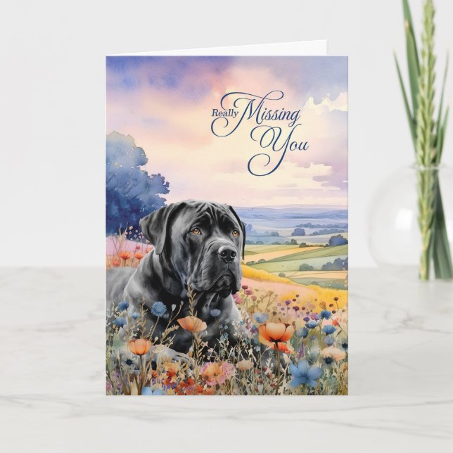 Cartão Cane Corso Dog Wildflowers Scenic Vista Miss You (Frente)