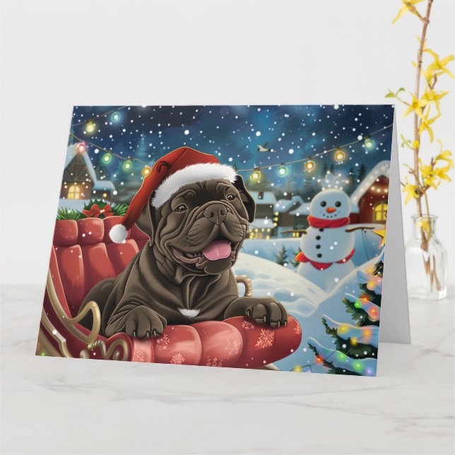 Cartão Cane Corso no Natal da neve em Sleigh (Flor Amarela)