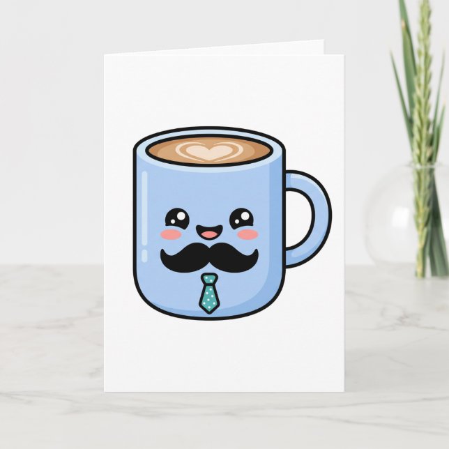 Cartão Caneca de Café Bigode Kawaii Dia dos Pais Fofo (Frente)