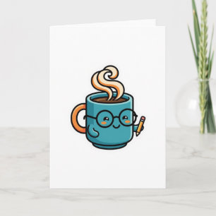 Cartão Caneca de Café Kawaii Fofa com Adesivo de Óculos d