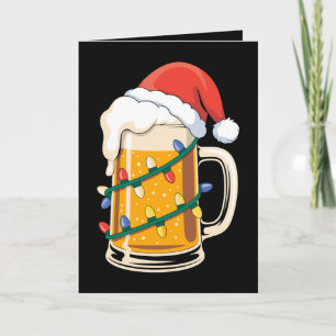 Cartão Caneca de Cerveja de Natal Chapéu de Papai Noel Lu