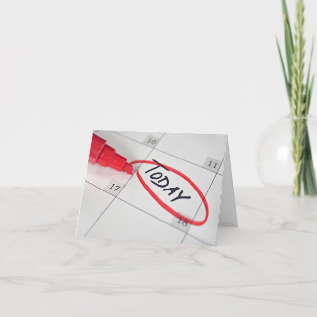 Cartão caneta vermelha e círculo no calendário (Frente)