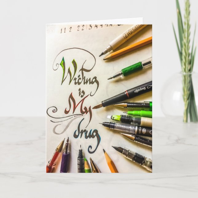 Cartão Canetas e lápis do escritor louco (Frente)