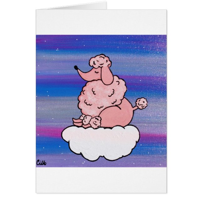 Cartão Caniche cor-de-rosa sonhadora (Frente)