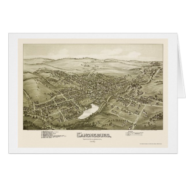 Cartão Canonsburg, mapa panorâmico do PA - 1897 (Frente Horizontal)