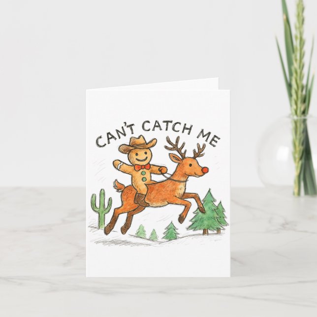 Cartão Can't Catch Me Cowboy Gingerbread Man Christmas  (Frente)