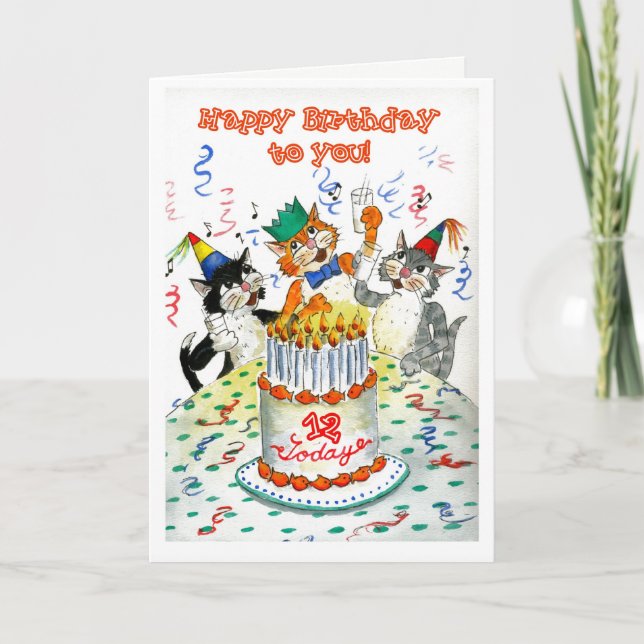 Cartão Cantando Gatos Específicos para a Idade do 12 Aniv (Frente)