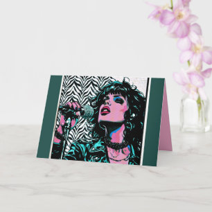 Cartão Cantor de Pop Art Rosa Azul Claro Rocker Punk Aman