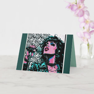 Cartão Cantor de Pop Art Rosa Azul Claro Rocker Punk Aman