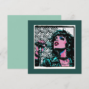 Cartão Cantor de Pop Art Rosa Azul Claro Rocker Punk Aman