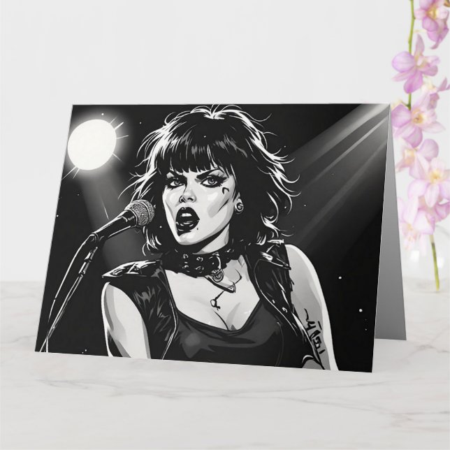 Cartão Cantora Goth Punk em estilo de história em quadrin (Orquídea)