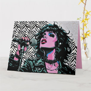 Cartão Cantora Pop Art Rocker Punk Meio-Tom Amantes da Mú