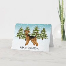 Cartão Cão Airedale Terrier Floresta de Inverno Nevado Fe