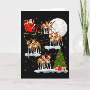 Cartão Cão Basenji Papai Noel Trenó Voador Divertido Mági