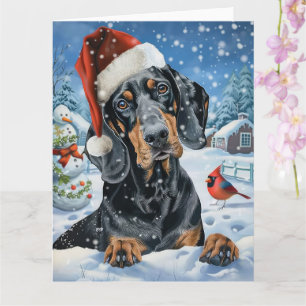 Cartão Cão Bluetick Coonhound Natal Floresta de Inverno