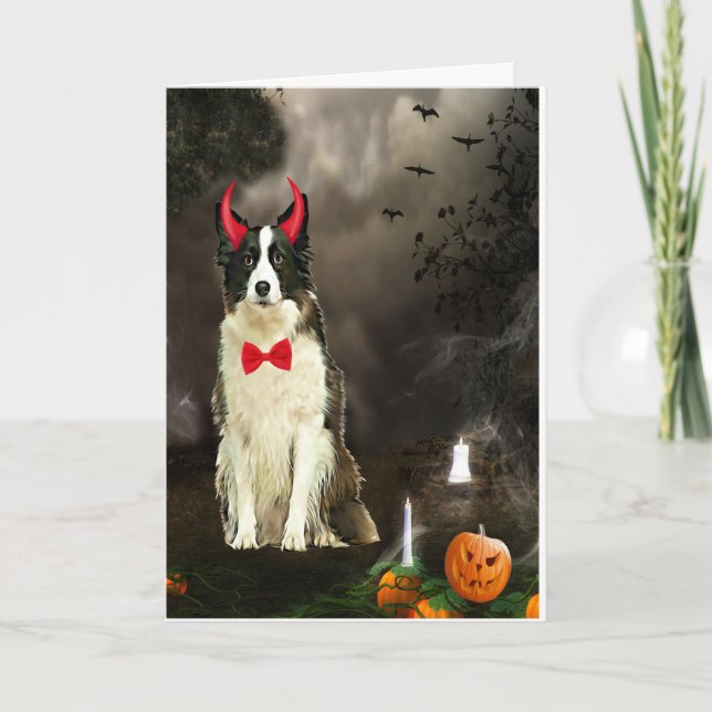 Cartão Cão Border Collie em Fantasia de Halloween  (Frente)