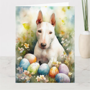 Cartão Cão Bull Terrier com Ovos da Páscoa Feriado